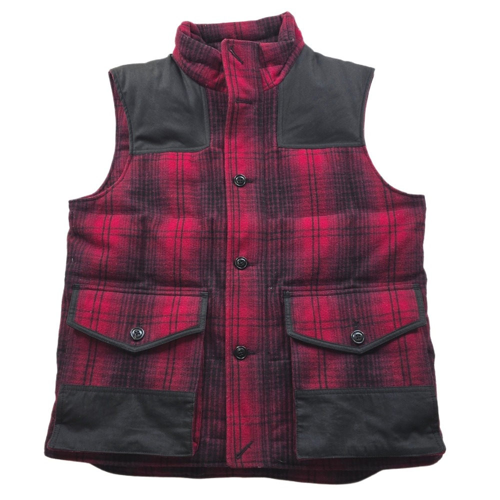 Eddie‎ Bauer Yukon Goose Down Puffer Vest Mens Large Red Black Plaid Wool 550